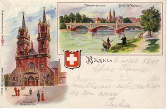 View vignette card sent from Basel to St. Imier in 1899.