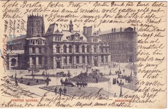 Printed photographic card of BRADFORD's Forster Square, sent to PLOVDIV in 1903.