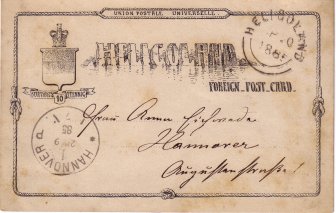 Heligoland 10pf Coat of Arms postal card, sent to HANNOVER in 1885.