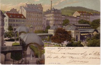 Kurpark in Karlsbad, postally used in 1904.