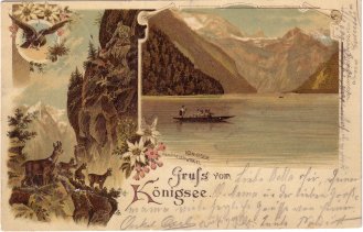 Gruss vom (Greetings from) postcard with vignette pictures, postally used in 1897.